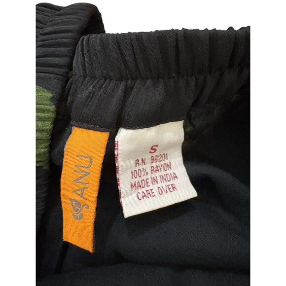 ANU by Natural Maxi Skirt S Boho Hippie Whimsy Crinkle Floral Elastic Waist - Picture 6 of 7